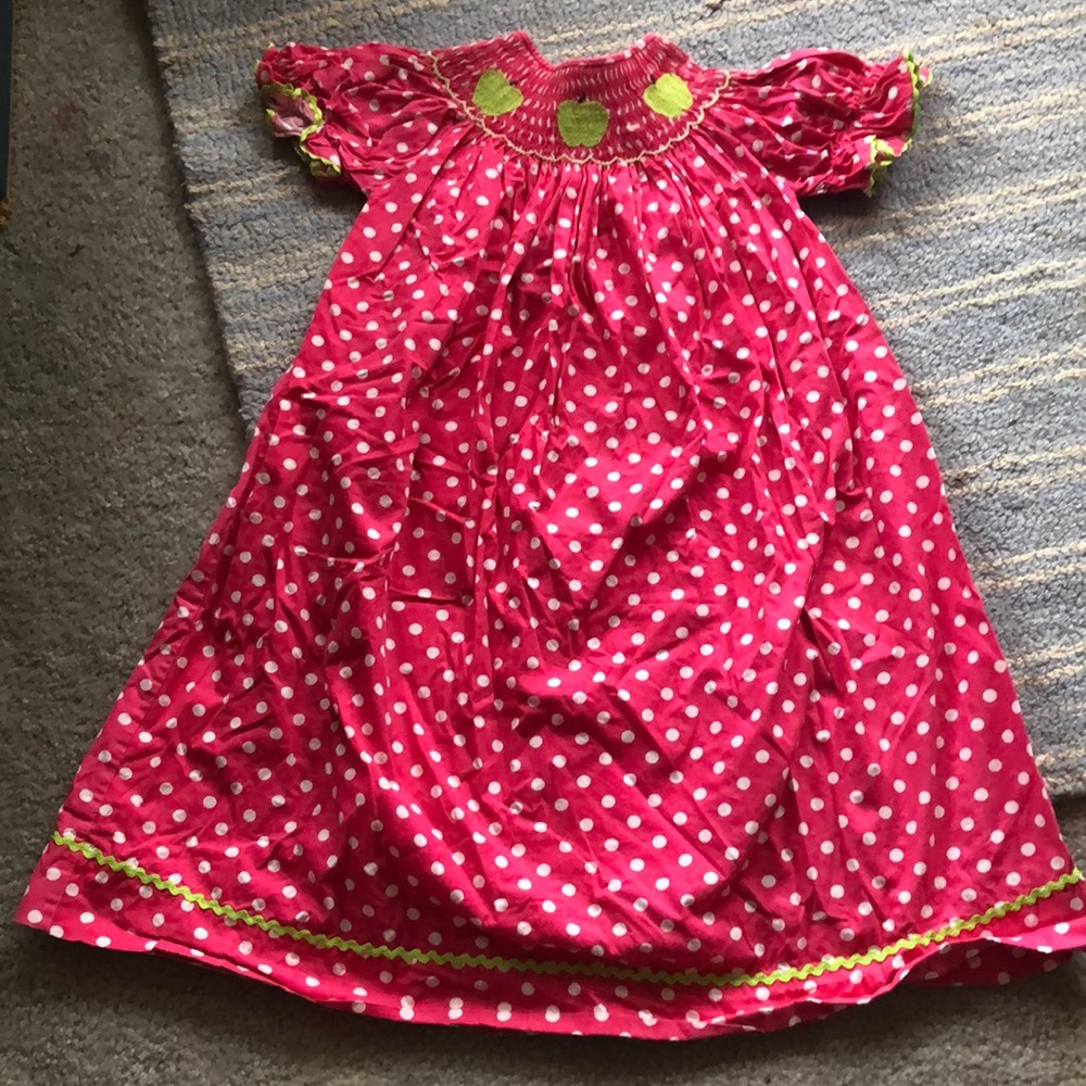 Smocktions pink polka dot dress size 6